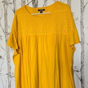 Chaps Eyelet Detail Flutter Sleeve Top Bright Yellow 2X